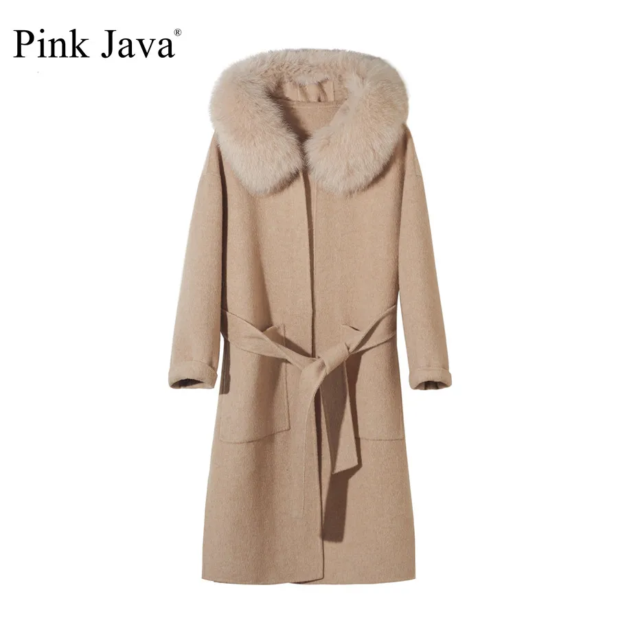 Новое поступление розовое пальто java QC19055-2 с воротником из натурального Лисьего