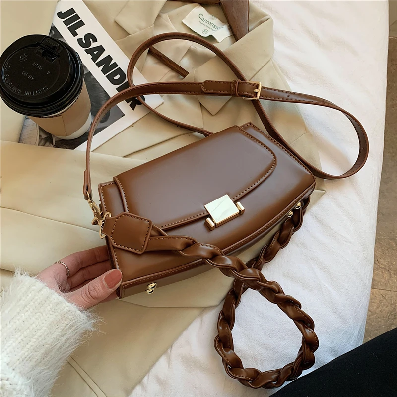 

Vintage Square Crossbody Bag 2021 New Quality PU Leather Women's Designer Handbag Weave Shoulder Strap Shoulder Messenger Bag