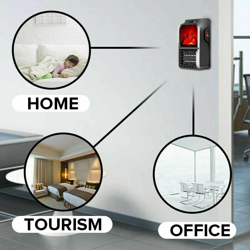 Электрический каминный обогреватель с настенным креплением 900 Вт подогреватель