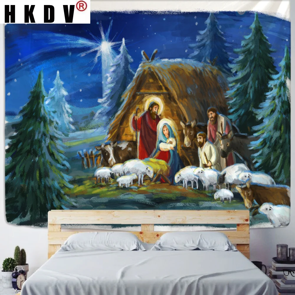 

HKDV Jesus Born Christmas Poster Picture Tapestry Wall Hanging Wall Covering Rugs Background Cloth Beach Mat Blanket Art Decor