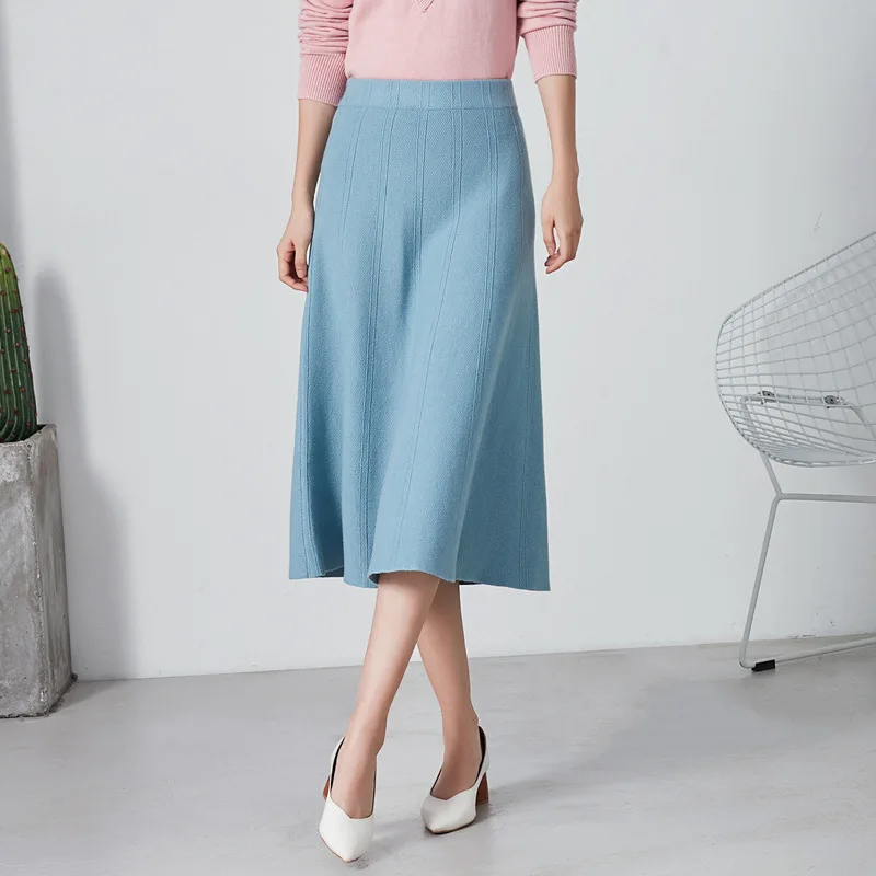 Юбка женская трикотажная с высокой талией на осень и зиму | Женская одежда