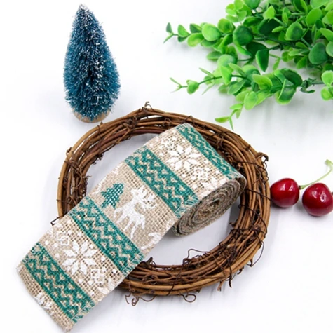 Tree and deer 2 м/лот, Рождественская джутовая Мешковина в рулонах, Hessian, лента с мультяшным принтом, деревенский стиль, винтажное украшение для рождественской вечеринки - Цвет: Tree and deer