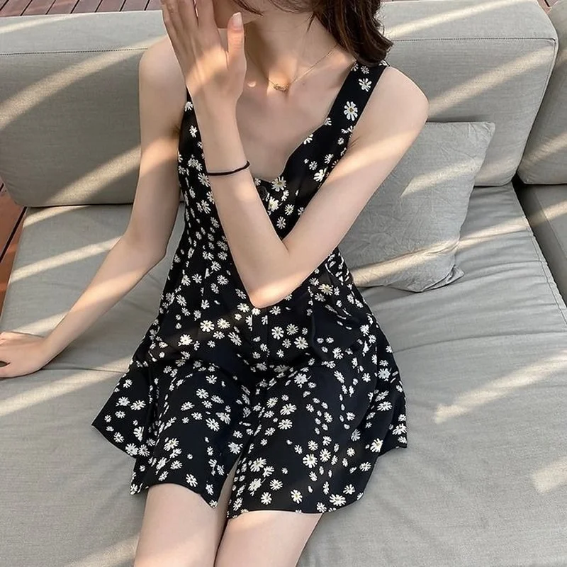 

Sleeveless Dresses Women Comfortable Spaghetti Strap Backless Sexy High-street Temperament Students Korean Style Leisure Baggy