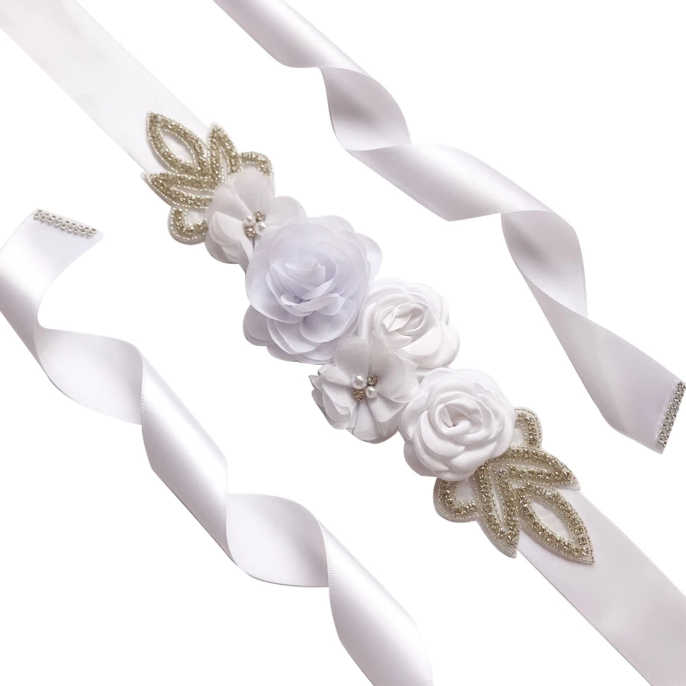 

Blossom Elegant Rhinestone Waistband Flower Pearl Accessories Ornaments Wedding Belt Crystal Simulated Rose Bridal Dress Sashes