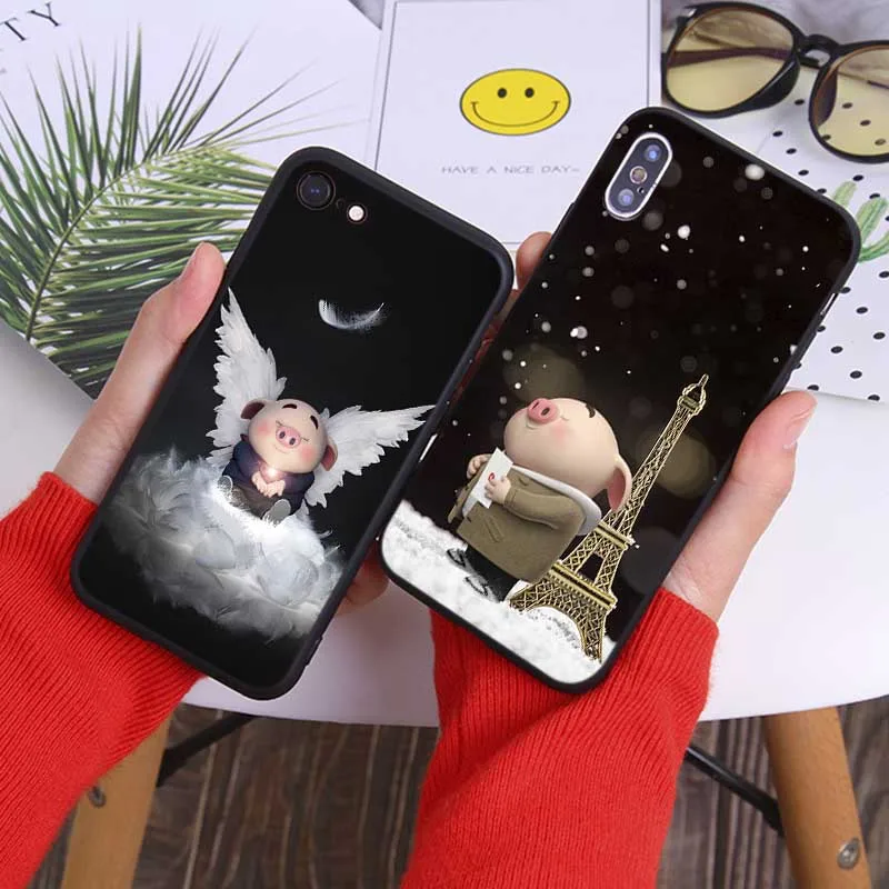 For iPhone X XS MAX XR 7 8 6 6S plus 5S SE Clear Soft Silicone Phone Case funny cute Piggy fart |