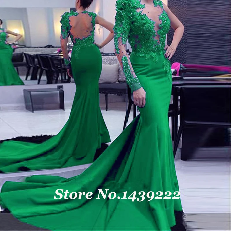 

Elegant Green Mermaid Evening Dresses Prom Flowers Pears Beads Wedding Guest Gown Robe De Soiree Celebrity Vestidos Fiesta