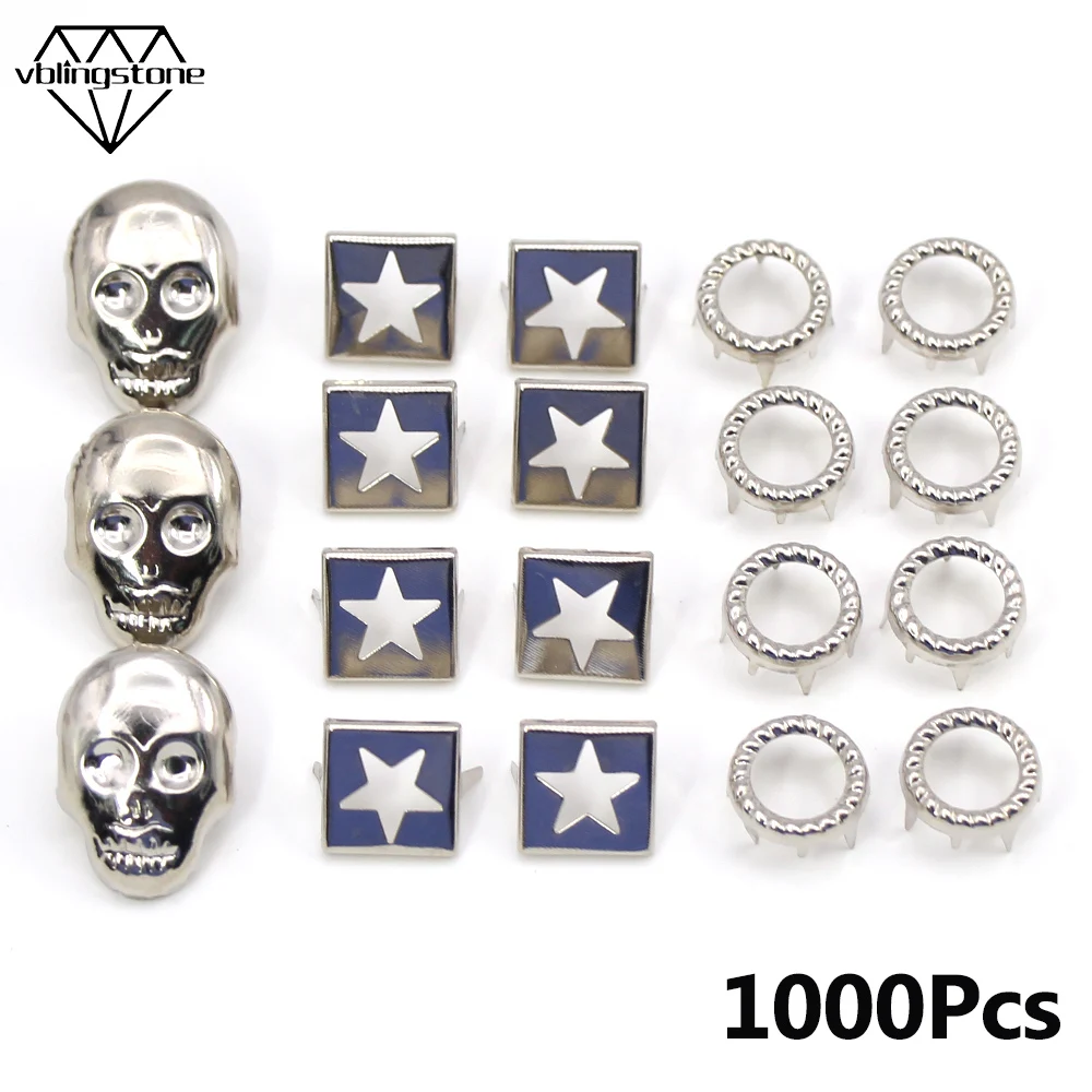 Серебряные заклепки 1000 шт. металлические в виде черепа/звезды/круга для