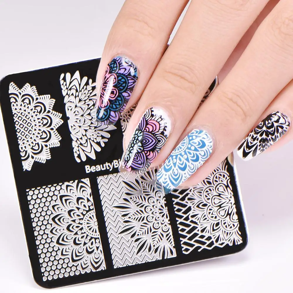 BeautyBigBang 1 шт. 6*6 см квадратная пластина для штампов в горошек мандала цветок тема