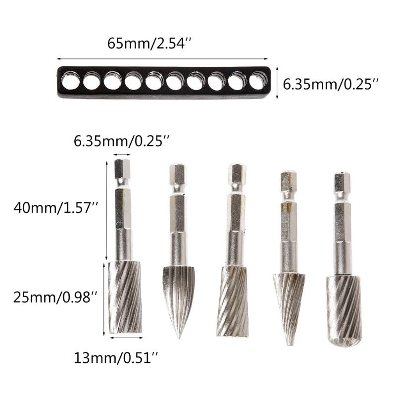 1/4 Inch(6.35Mm)Carbide Burrs Rotary File 5Pcs Rasp Cutter Files Shank Tool Power Tools Woodworking Chisel Shaped Ro | Инструменты