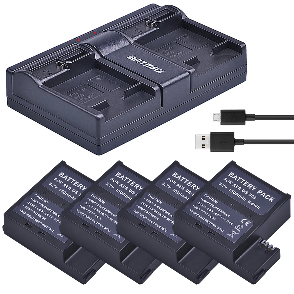 

4Pc DS-S50 1500mAh DSS50 Battery Pack Accu + USB Dual Charger for AEE DS-S50 S50 Battery AEE D33 S50 S51 S60 S71 S70 Cameras
