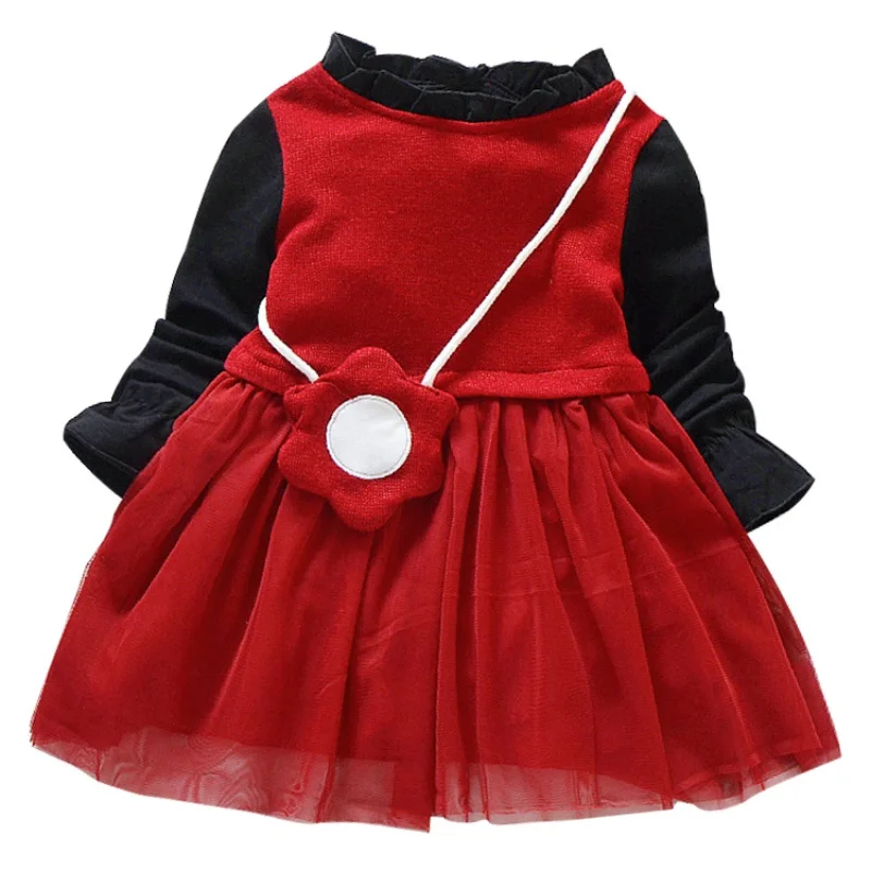 JR Милое платье для маленьких девочек Однотонные Детские платья-пачки с длинными рукавами детское платье принцессы с сумкой для девочек, одежда, сарафан - Цвет: JR