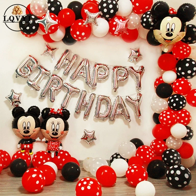 

1set Boy Girl Mickey Minnie Mouse Disney Party Baby Shower Princess Cartoon Globos Red Black Yellow Mouse Head Photo Props