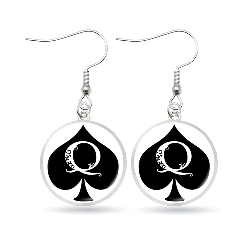 Poker Spades Q серьги королевы сердце клуб висячие массивные женские и мужские