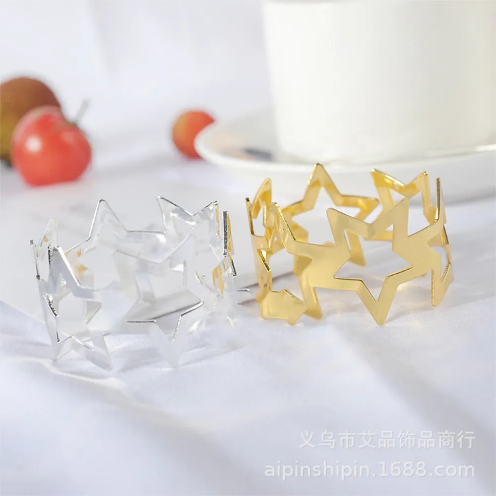 

10 / PCS new golden five pointed star Napkin Ring Hotel Restaurant model room napkin ring adjustable size spot free shipping