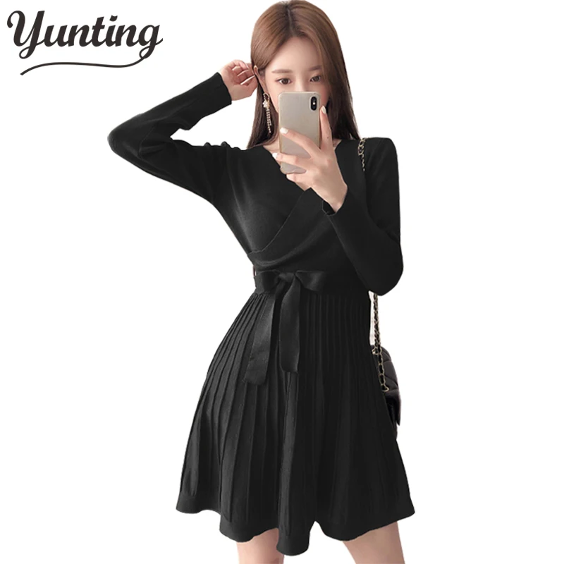 

Элегантные ботинки из органической кожи с длинным рукавом, тонкая мини платье-свитер женский вязаный осень-зима Платье женское тонкое трап...