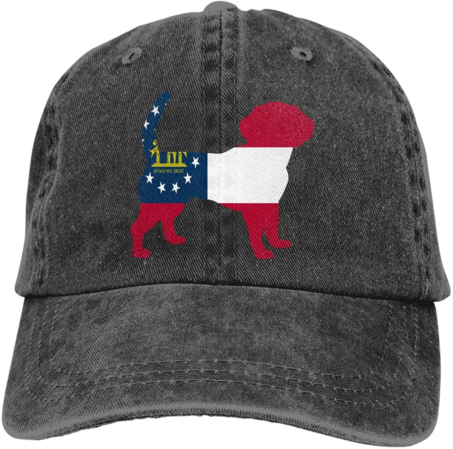 

Bulldog Shape Georgia State Flag Sports Denim Cap Adjustable Unisex Plain Baseball Cowboy Snapback Hat