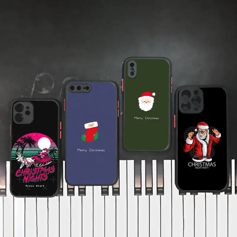 

Christmas New Year Gift Phone Case Black Color Matte Transparent For iPhone 13 12 11 Pro Max Mini X XR XS 7 8 Plus Cover Coque