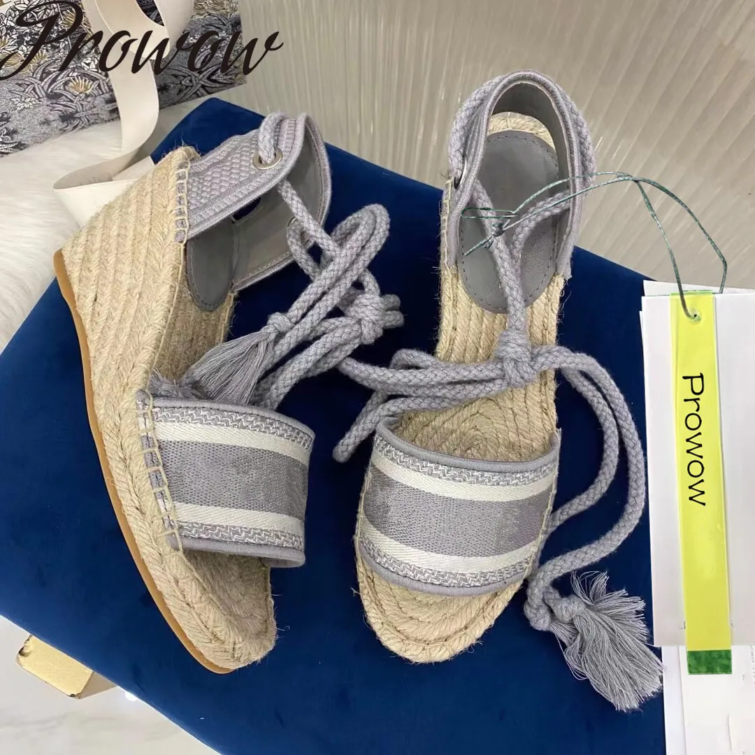 

Prowow New Summer Gladiator Lace Up Luxury Women lady Espadrilles Vacation Flats Sandals Shoes Women Zapatos Mujer