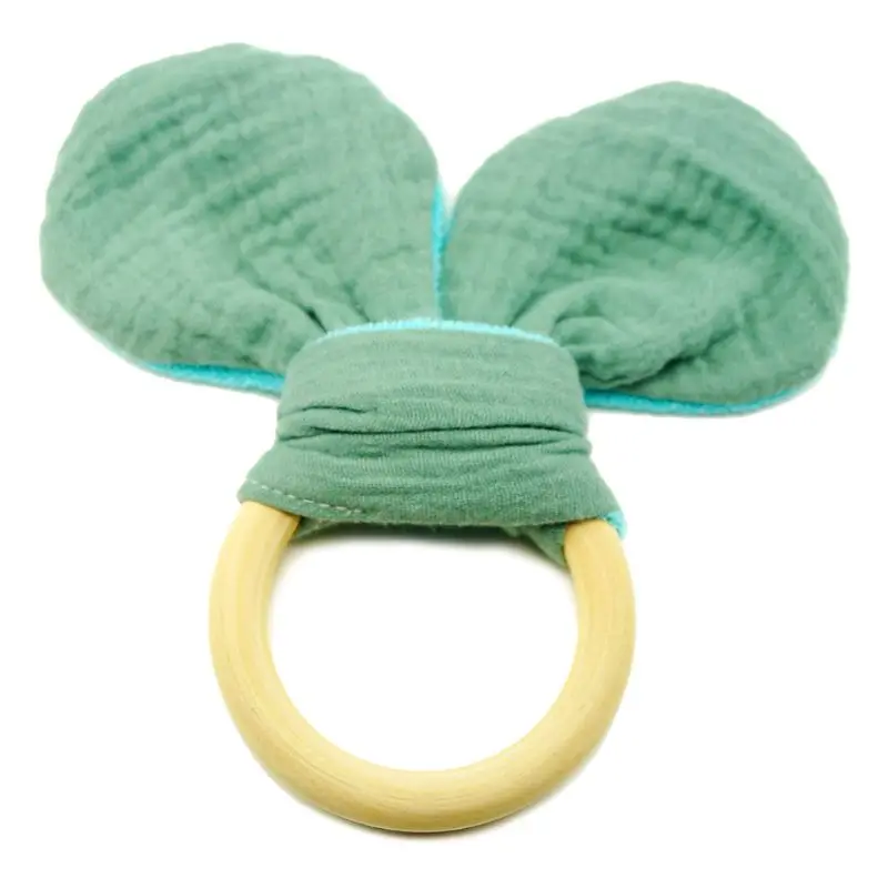 

Baby Teether Cute Ear Teething Wooden Ring Rattle Newborn Nursing Chewing Molar F3ME