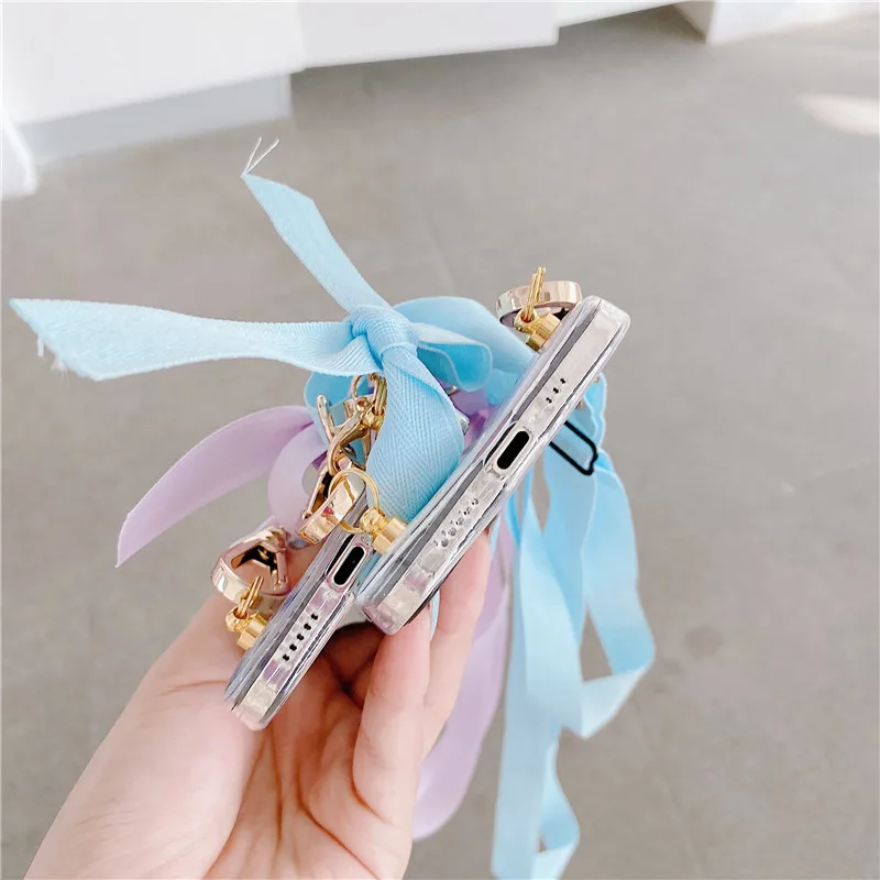 

Bow Lanyard Phone Case For iPhone 12 11 Pro XS MAX XR X 7 8 Plus SE 2020 Epoxy Marble Back Cover With Necklace Strap Crossbody