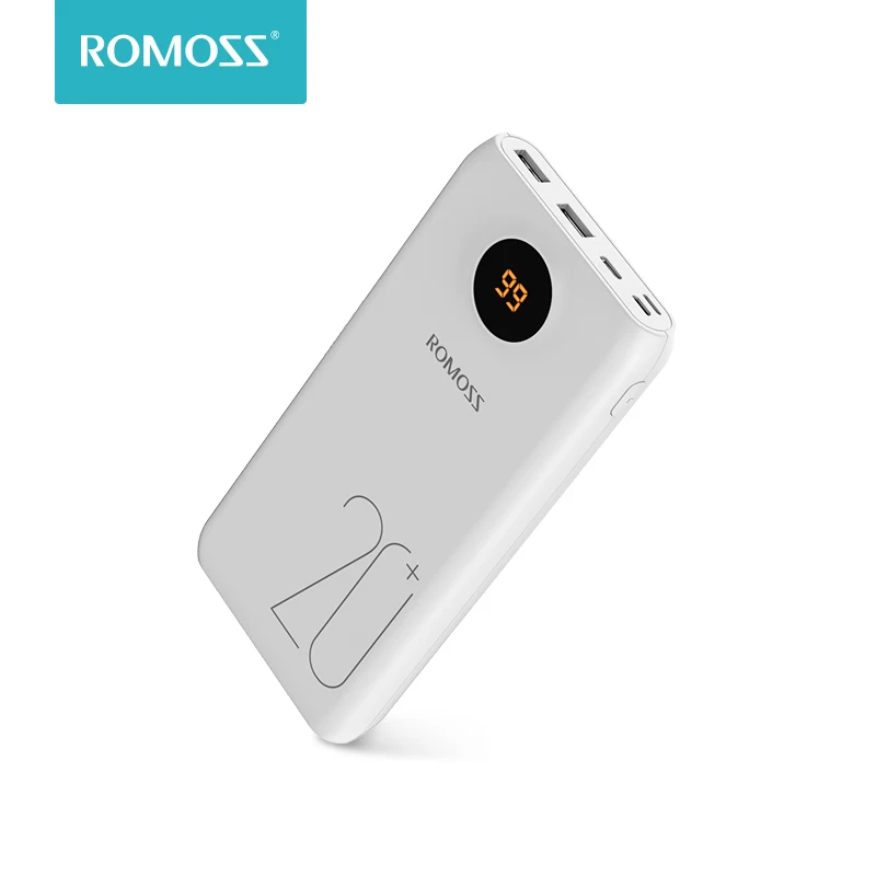 Портативный внешний аккумулятор ROMOSS SW20 Pro 20000 мАч с быстрой зарядкой QC3.0 и светодиодный дисплей для телефонов и планшетов