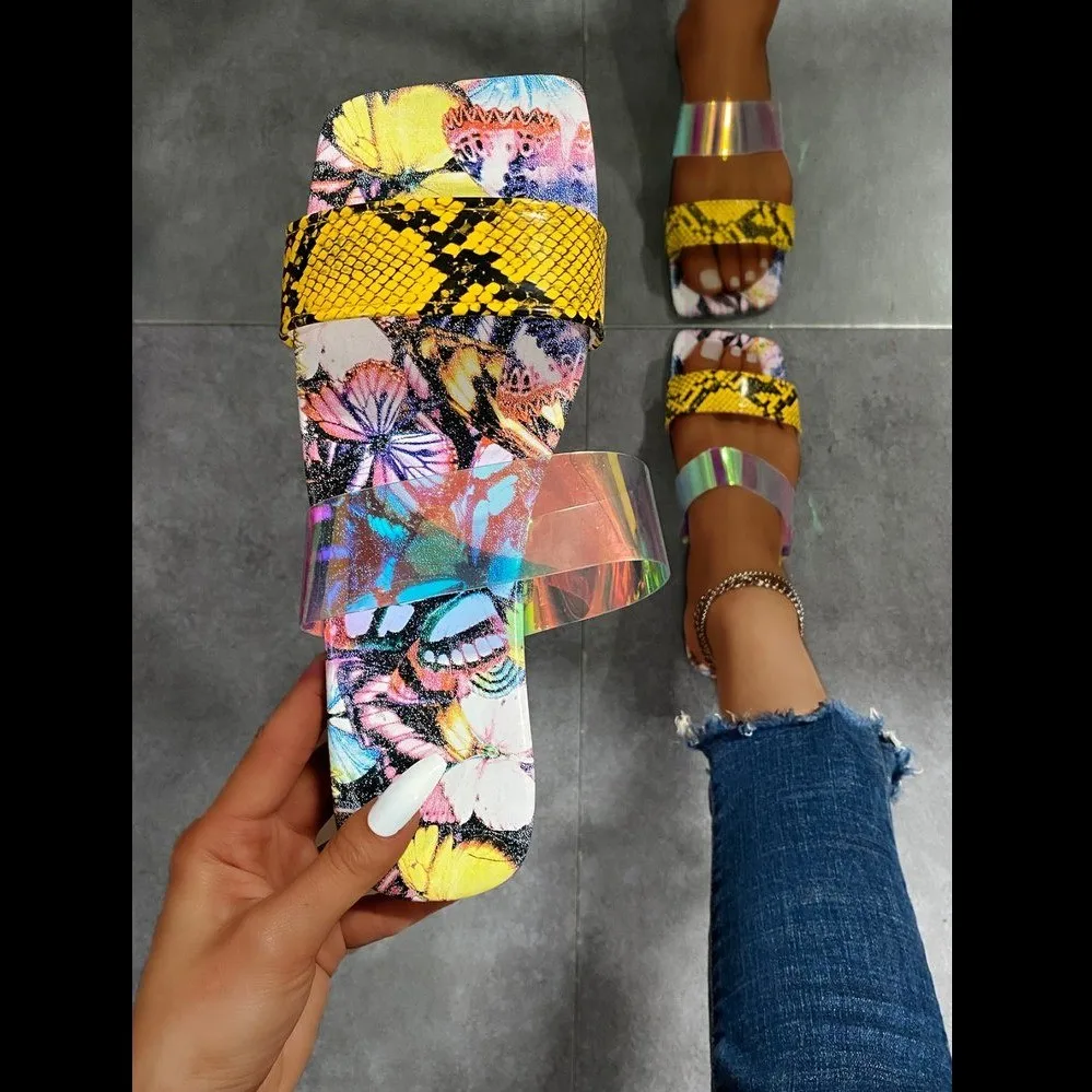 

2021 Summer Women Leopard Print Single Layer Non-slip Beach Slippers Outdoor Versatile Casual Durable Sandals