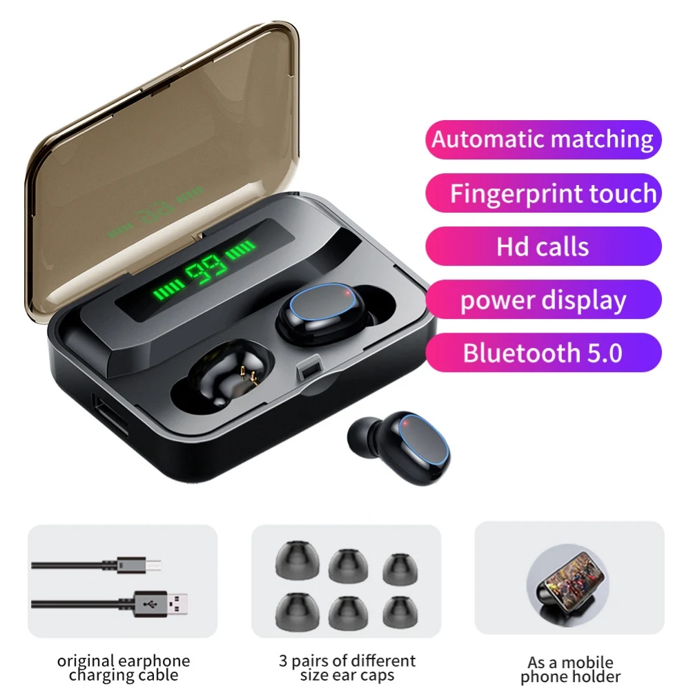 

A2S Tws Rechargeable Wireless Bluetooth 5.0 Earphone 8D Heavy Bass Stereo Surroundearpieces Binaural Clear Call Touch Control