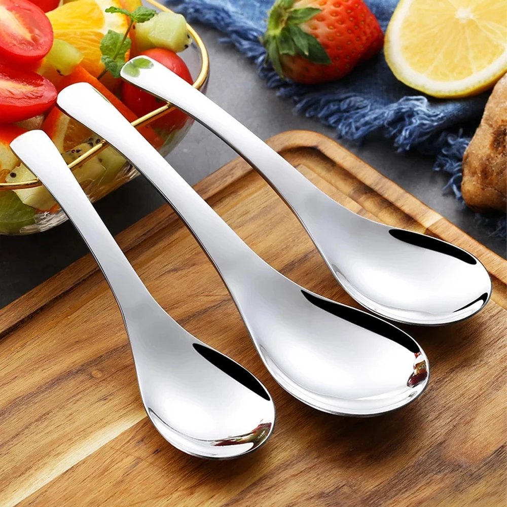 Stainless Steel Chinese Soup Spoons Home Kitchen Deepen Large Capacity Silver Mirror Polished Flatware for Rice Tableware | Дом и сад