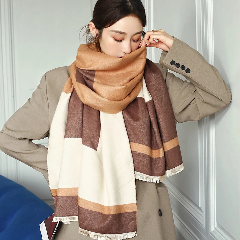 

Winter Cashmere Scarf Women Hijab Luxury Thick Blanket Neckerchief Shawl And Wraps Designer Ladies Long Pashmina Bufanda Echarpe