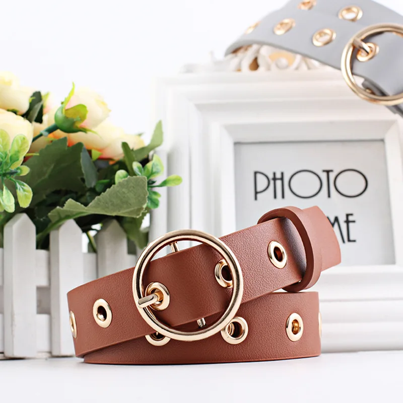 

Jeans Fashion Leather Belt Ring Rivet Buckle Ladies Belt Dress Women Belt All-match Simple Belt 2020 Trendy Matching Accessories