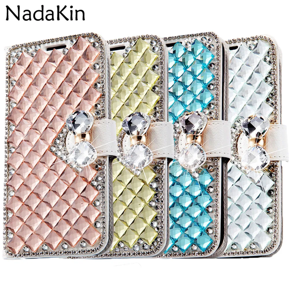Роскошный кожаный флип чехол с кристаллами и стразами для iPhone 11 Pro X XS MAX XR 5 5G 5S SE 6 6S