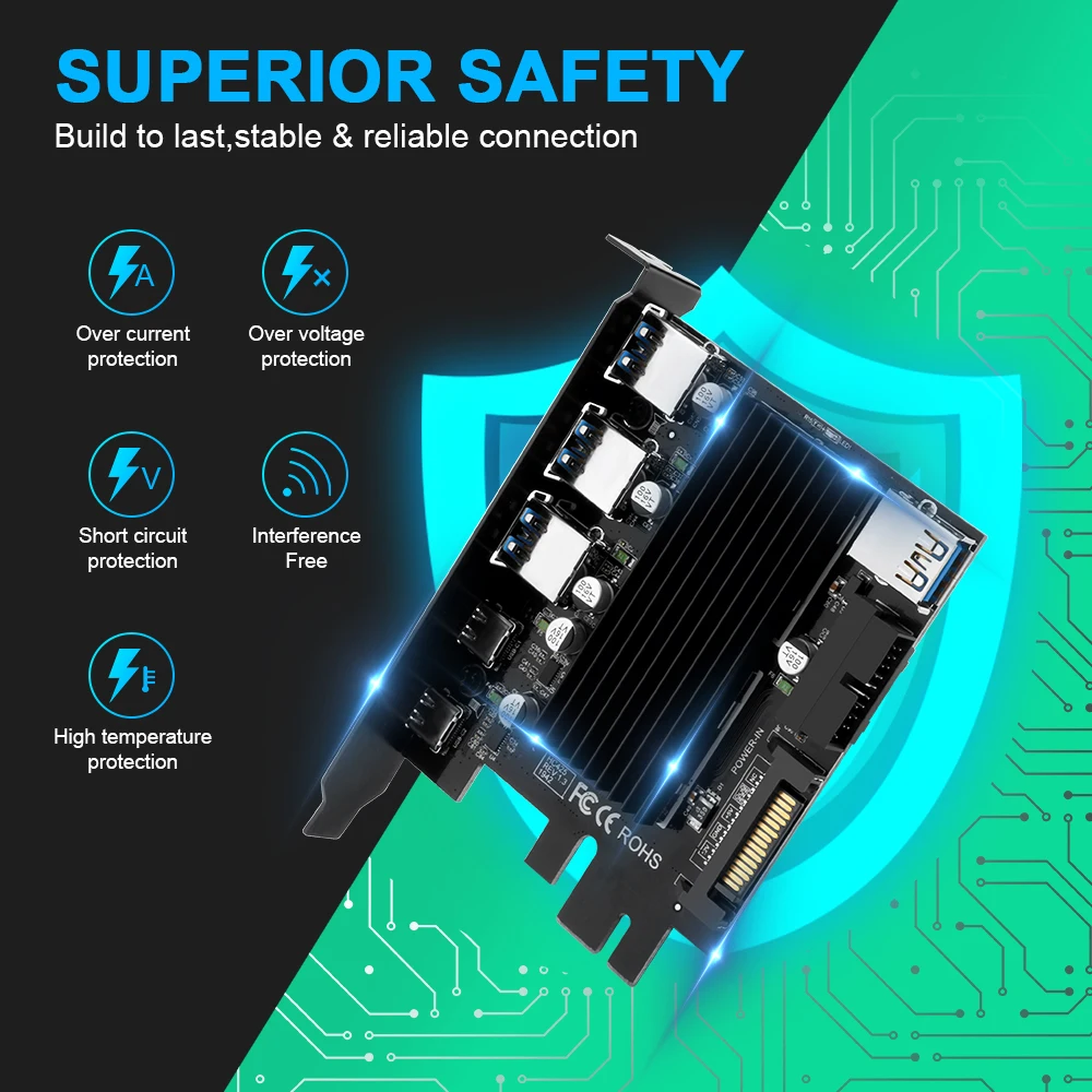 Rocketek USB 3.0 Type c PCI E плата расширения с 5 портами адаптер внешний контроллер Экспресс