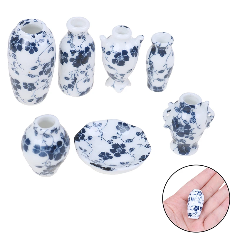 

7pcs/set Dollhouse Mini Ceramic Vase Accessories Miniatures 1:12 Accessories Decorative Miniature Porcelain Blue And White new