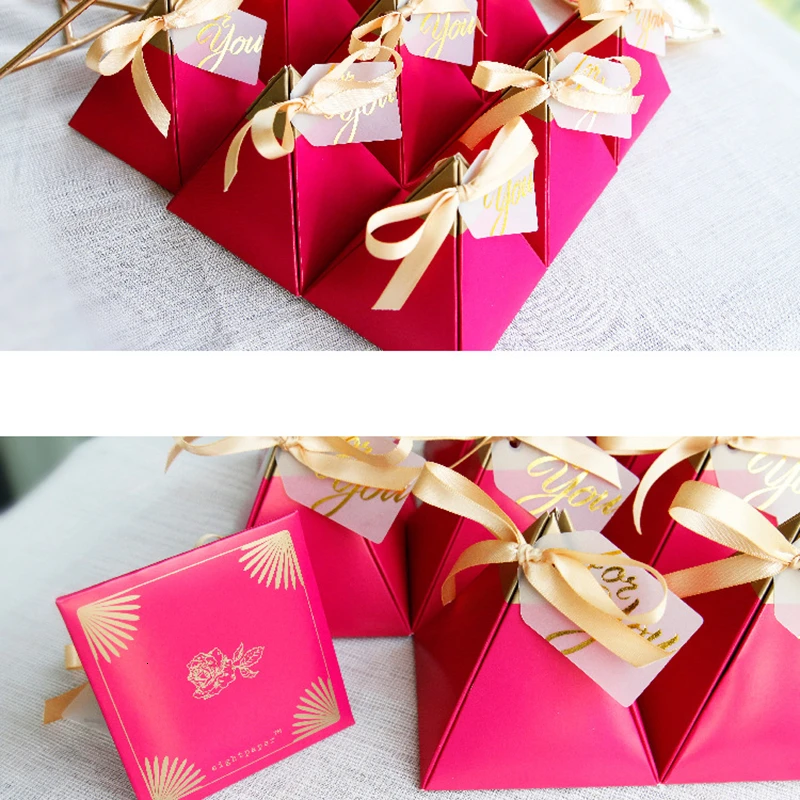 10 шт. красная роза треугольная пирамида коробка для конфет с ленточка на
