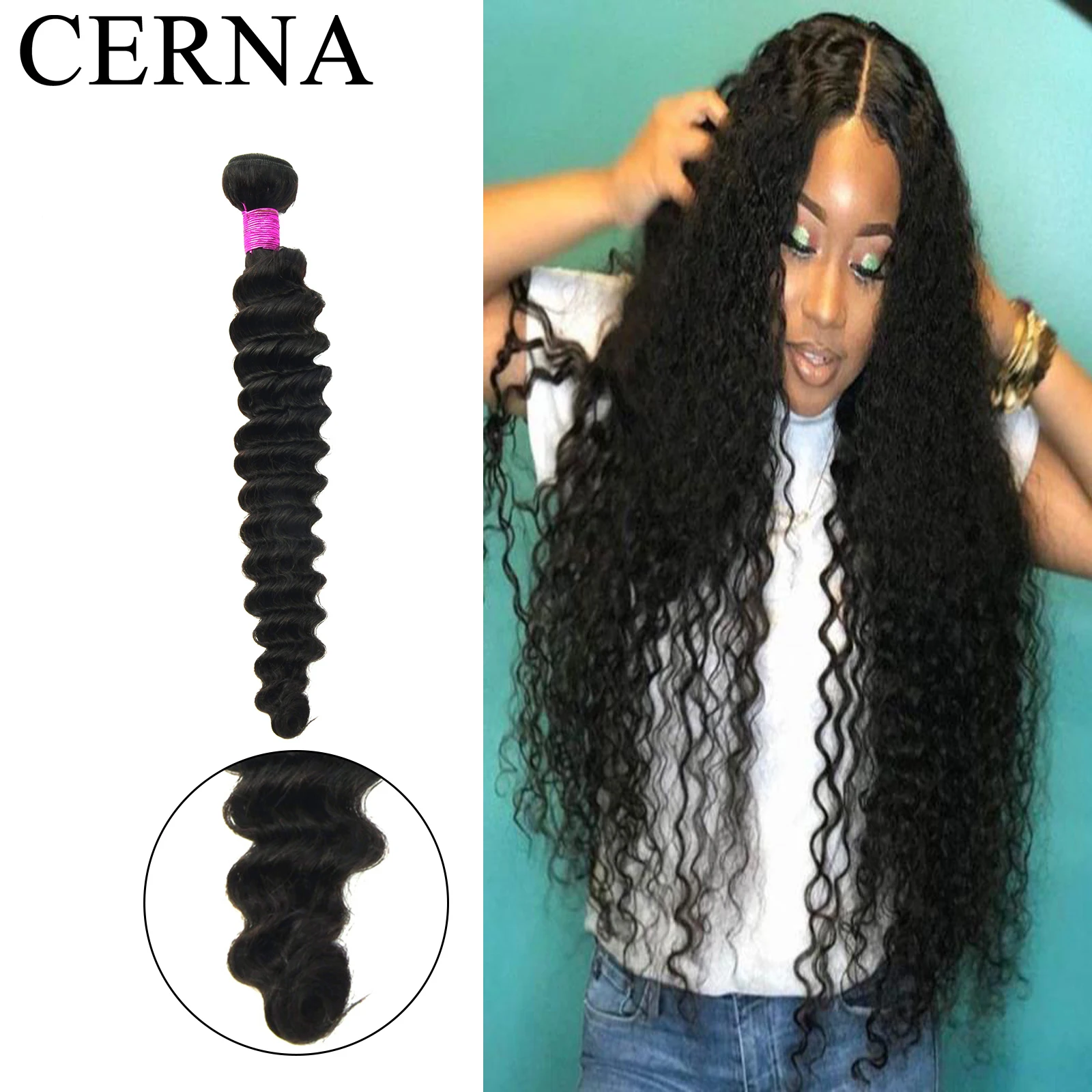 

Cerna Deep Wave Brazilian Hair Weave Bundles Natural Color For Black Women 100% Human Hair Weaving Remy Hair Extension Wholesale