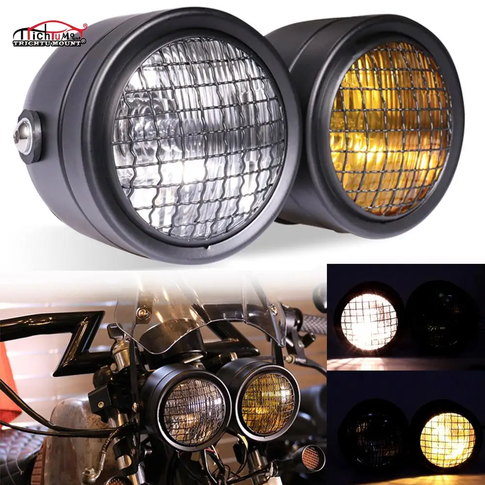Мотоциклетный гриль Twins двойная фара уличный истребитель для Harley Cafe Racer Honda Yamaha
