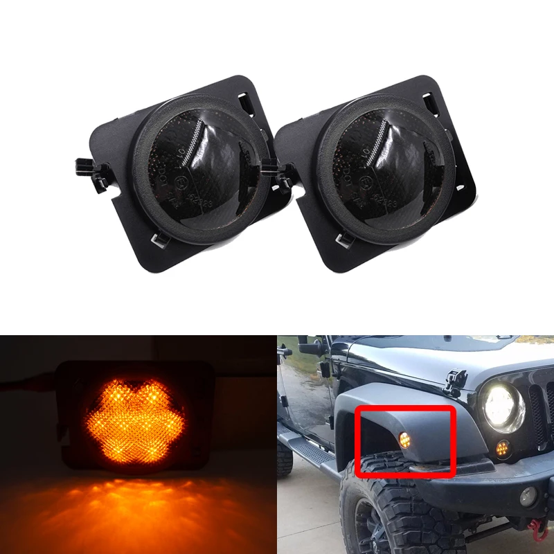 

Fits For Jeep Wrangler JK JKU 2007-2017 Smoked Lens Front Fender Amber Led Side Marker Lights