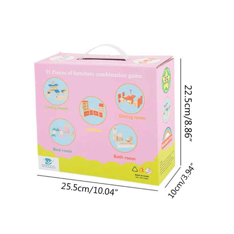 

1Set Girls Toy Gift for Toddler Dollhouse Furniture Set with Model Bed Sofa Closet Dining-Table Interactive Play House