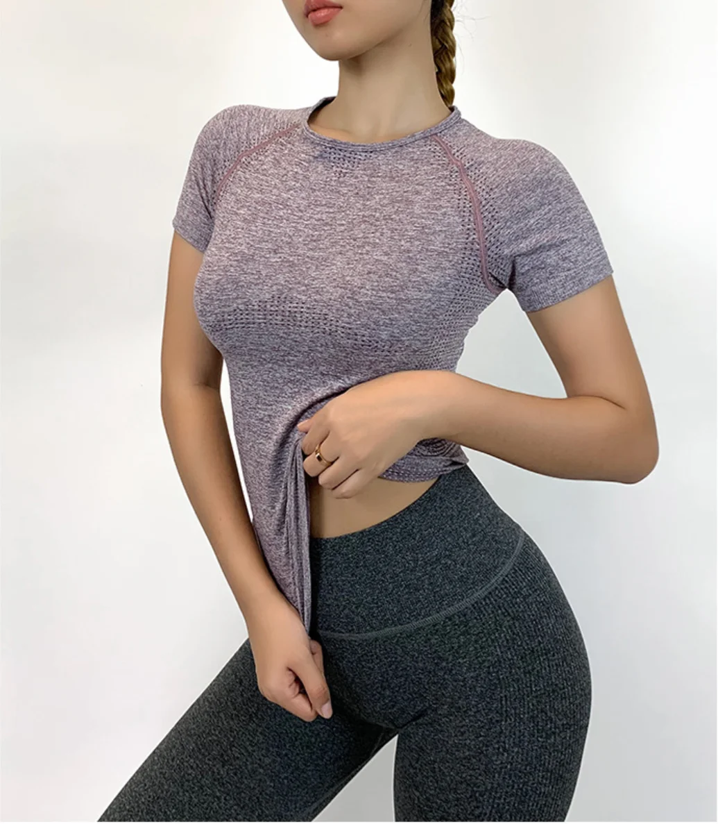 Быстросохнущий эластичный облегающий топ для йоги Женская Спортивная футболка