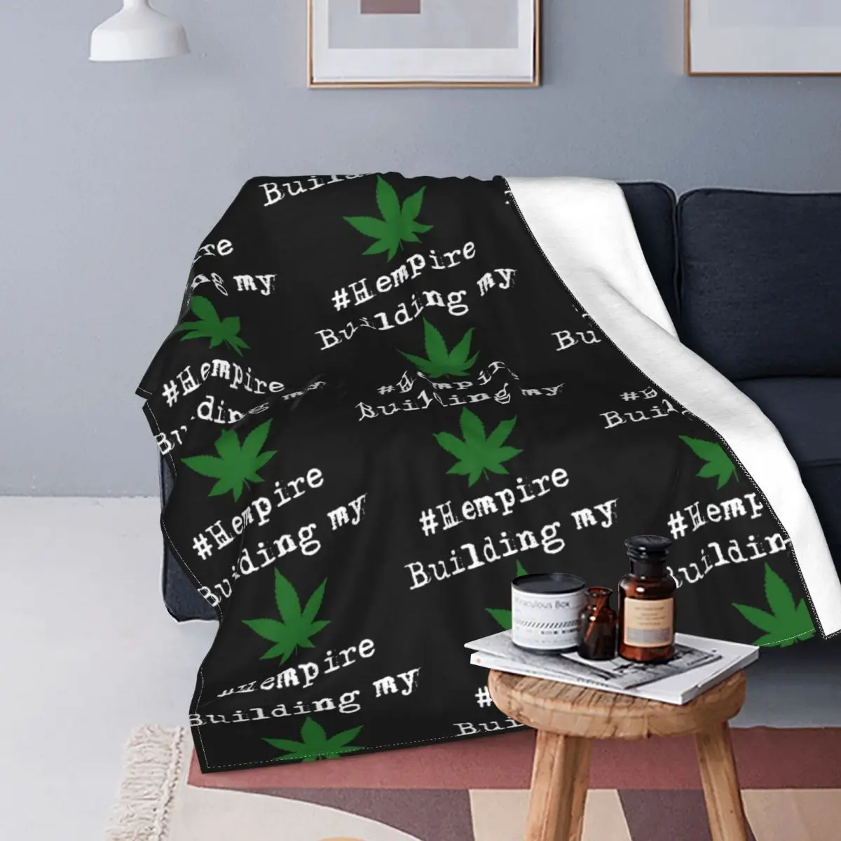 

Manta de hoja de cáñamo de lana para todas las estaciones, manta ultrasuave portátil a base de hierbas para cama, colcha de ofic