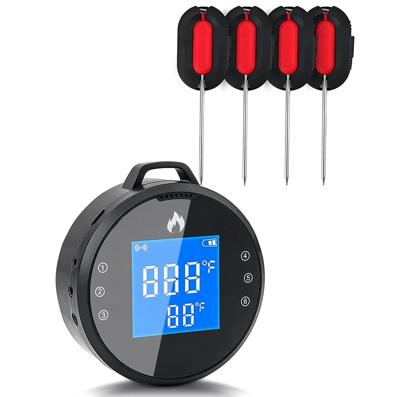 

LUDA Meat Thermometer with 4 Probes Wireless Bluetooth Meat Thermometer Timer Unlimited Distance Remote Monitoring Alarm