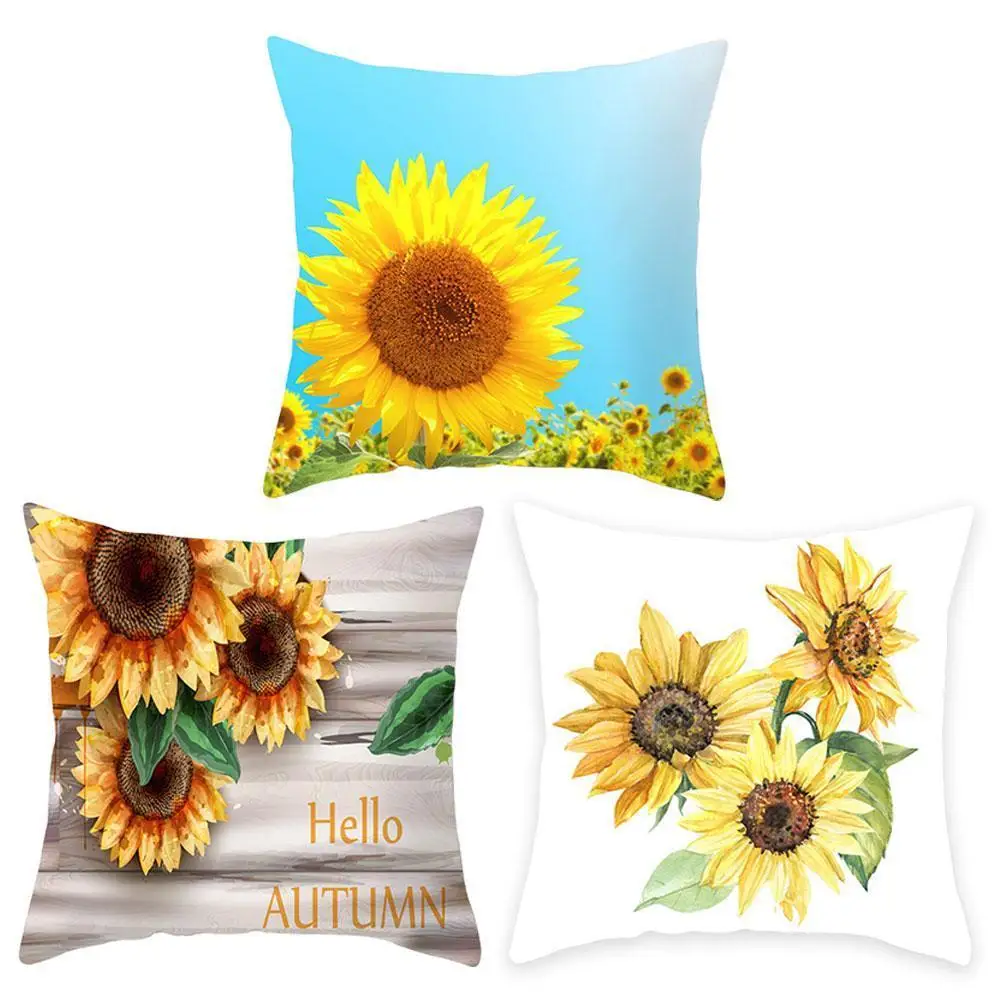 

New Single-sided Peach Skin Pastoral Sunflowers Cushion Cover Cotton Chair Sofa Cushion Modern Home Decor Square Pillow Drop