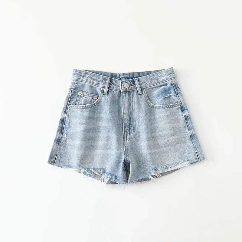 

High Waist Loose Wide Legs Denim Shorts Women's Summer King Worn Frayed Distressed Split Denim Shorts