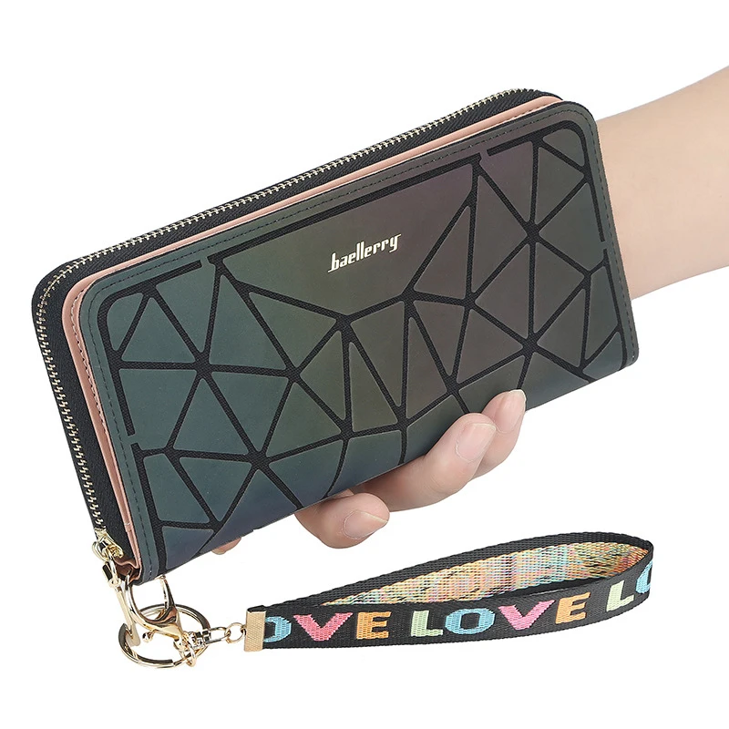 New Holographic Women Wallet Made Of Leather Top Quality Leather Long Card Holder Female Clutch Purse For Phone Zipper Money Bag
