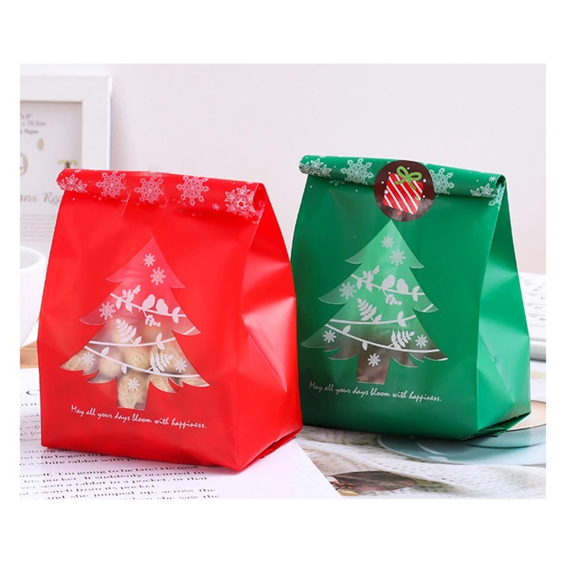 

K5DC 50 шт. Рождественский пластиковый пакет для конфет, снежинки, Рождественская елка, печенья, печенья, подарки, упаковка, контейнер, украшени...