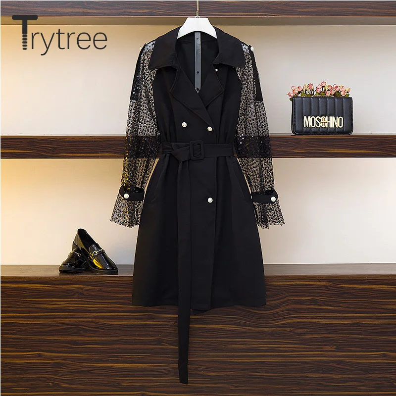 Trytree осенний Женский Повседневный отложной воротник с кружевным Расклешенным