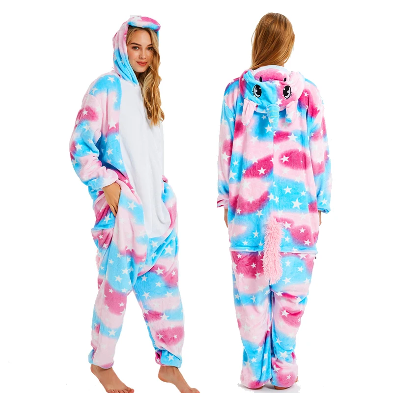 

Unisex Adults Flannel Animal Onesies Unicorn Kigurumi Pajamas Winter Christmas Women Stitch Hooded Sleepwear Homewear Jumpsuit