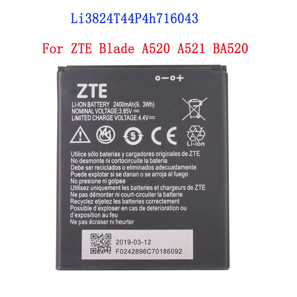 100% высококачественный аккумулятор 2400 мАч Li3824T44P4h716043 для ZTE Blade A520 A521 BA520 мобильный