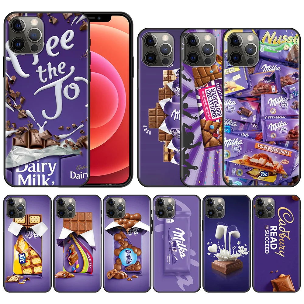 

Phone Case For iPhone 11 13 12 Pro Max XS XR X 8 7 6s 6 Plus 5 5S SE Black Soft TPU Fundas Coque Popolar Chocolate Milka Box
