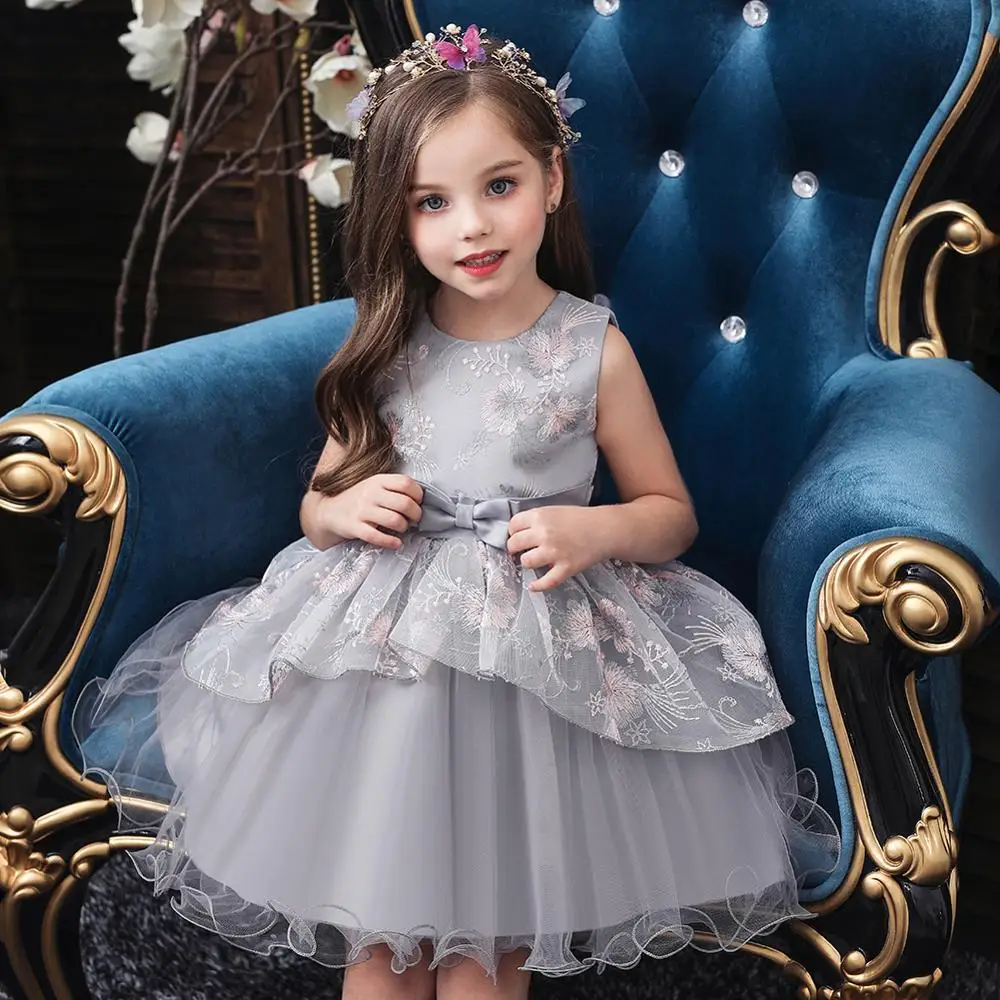 Baby Dress Summer Girl's Embroidered Enfant Birthday Princess Bow Floral Children's Puff Dresses 1-5y Girl Vestidos | Детская